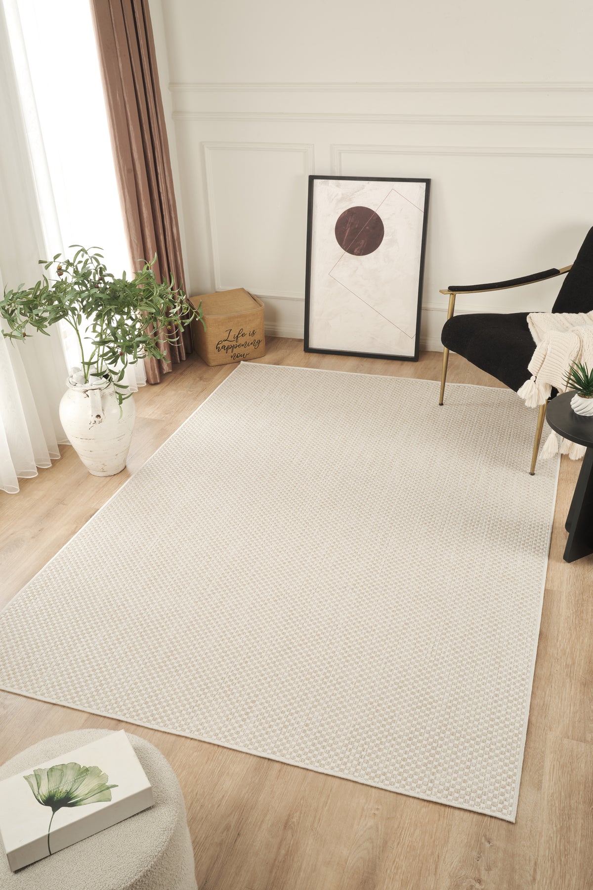 Sisalux 3081 Krem Bej Sisal Dokuma Jüt Kilim Hav Toz Vermez Halı Salon Mutfak Oturma Odası Halısı