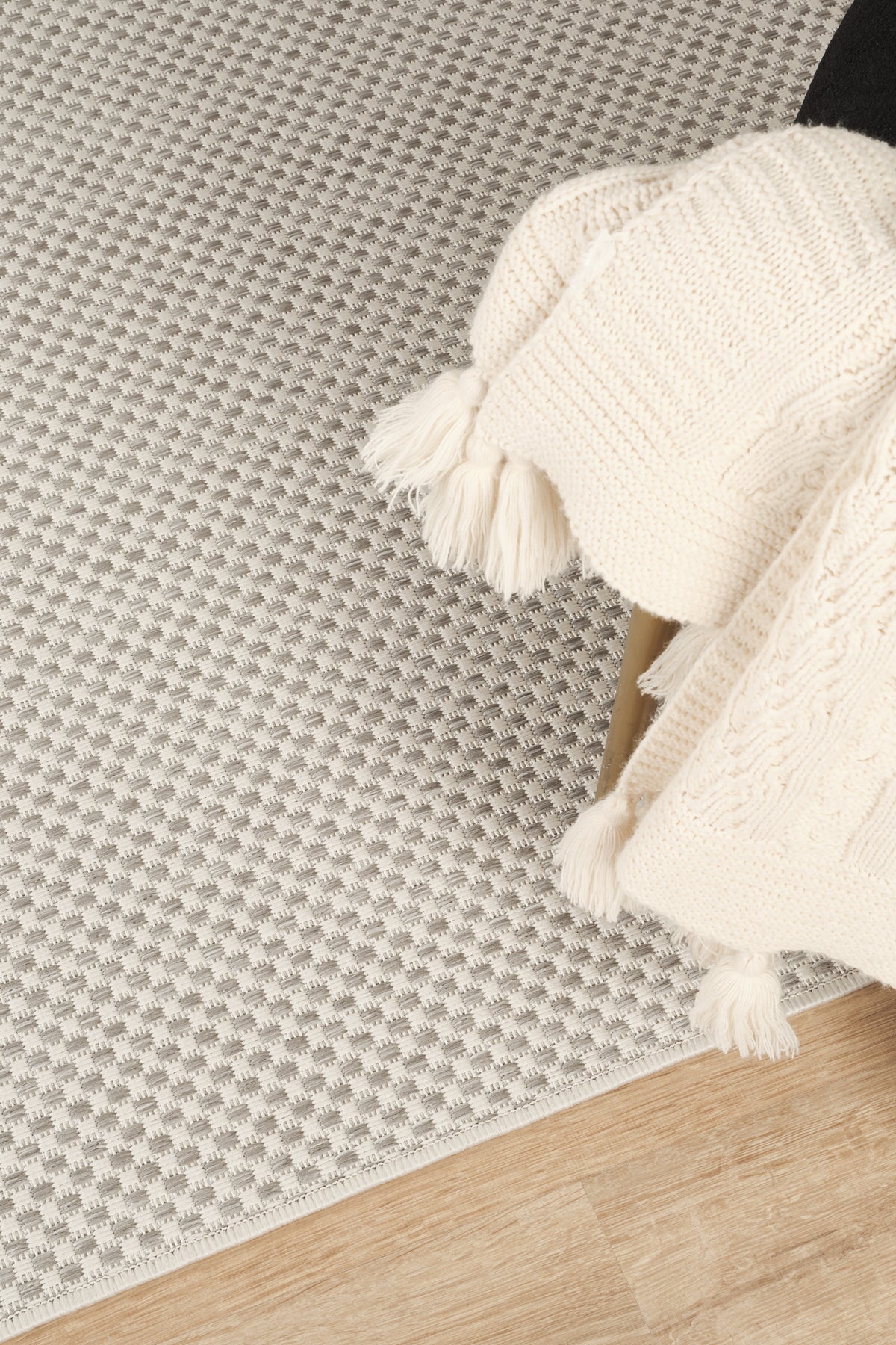 Sisalux 3082 Beyaz Gri Yuvarlak Sisal Dokuma Jüt Kilim Hav Toz Vermez Mutfak Oturma Odası Halısı