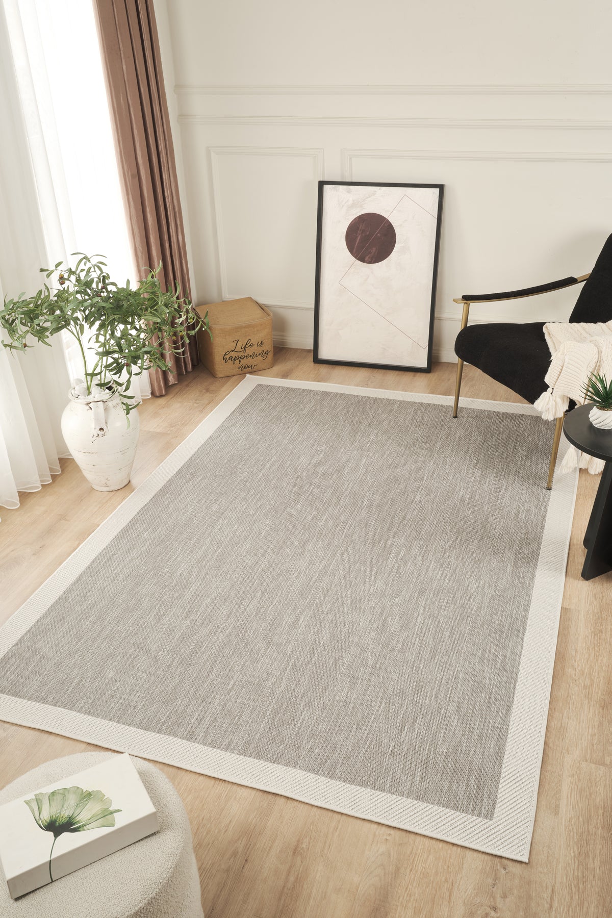 Sisalux 3087 Gri Beyaz Sisal Dokuma Jüt Kilim Hav Toz Vermez Halı Salon Mutfak Oturma Odası Halısı