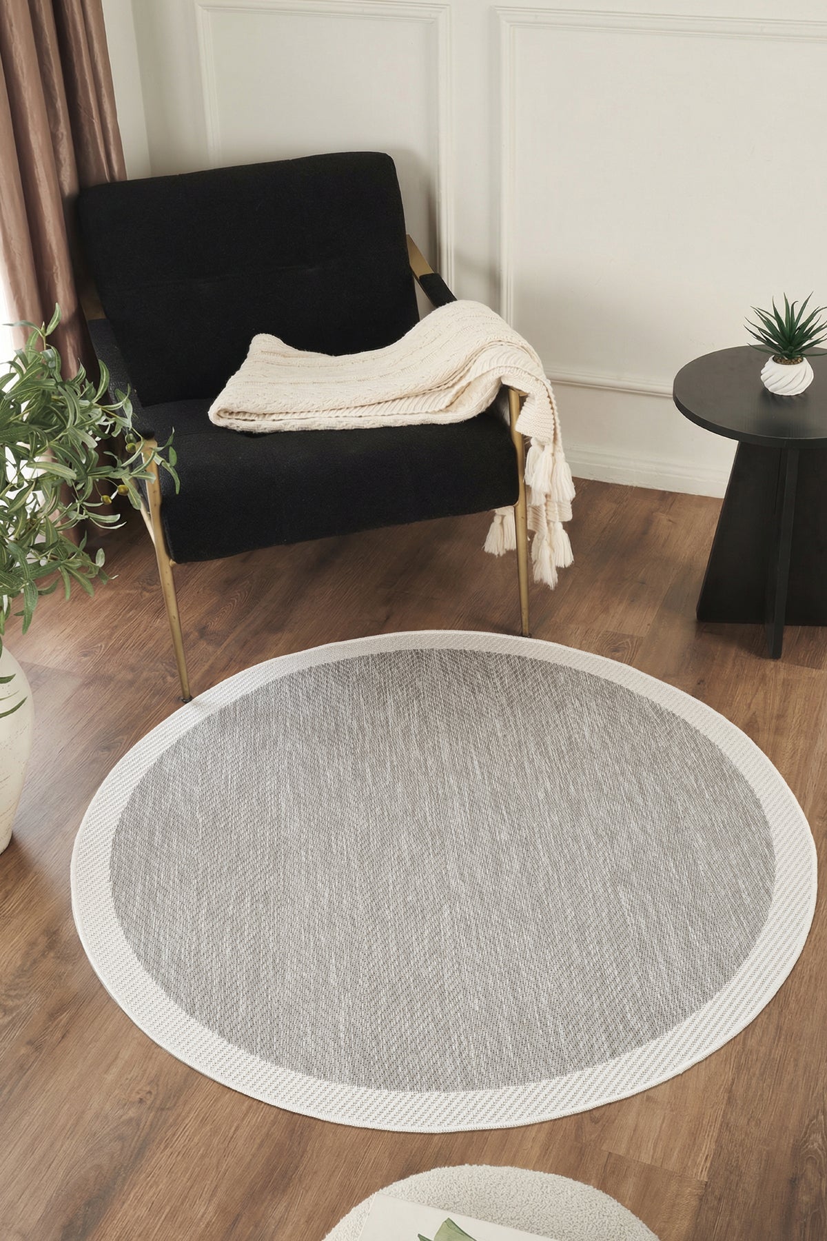 Sisalux 3087 Gri Beyaz Yuvarlak Sisal Dokuma Jüt Kilim Hav Toz Vermez Mutfak Oturma Odası Halısı