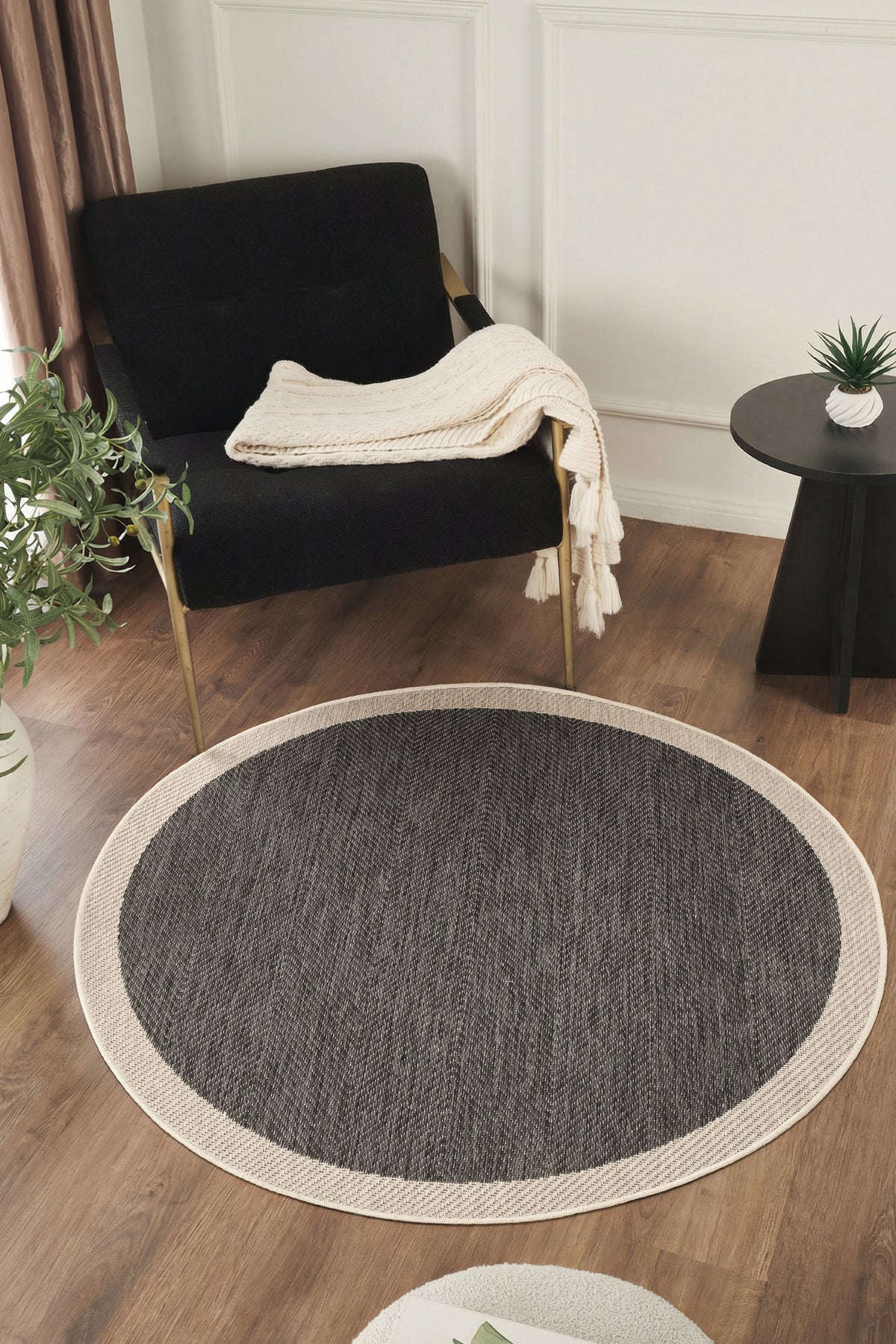 Sisalux 3089 Antrasit Sisal Yuvarlak Sisal Dokuma Jüt Kilim Hav Toz Vermez Mutfak Oturma Odası Halısı