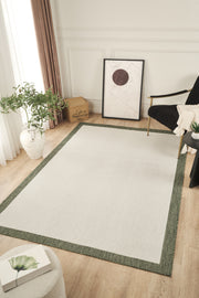 Sisalux 3090 Krem Yeşil Sisal Dokuma Jüt Kilim Hav Toz Vermez Halı Salon Mutfak Oturma Odası Halısı