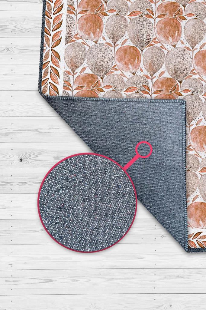 Terrakota Bitki Desenli Halı, Suluboya Efektli Turuncu Halı, Soyut Meyve Desenli Yıkanabilir Halı