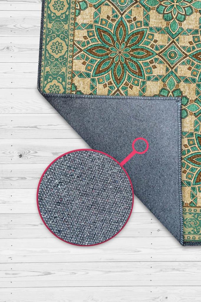 Turkuaz Ve Kahverengi Halı, Etnik Halı, Geometrik Desenli Eskitme Halı, Modern Oda Dekoru