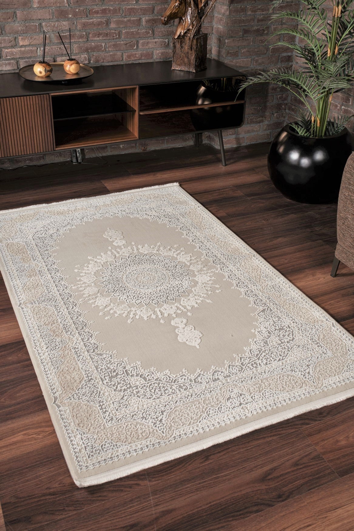 Vavien 1374 Bej Yumuşak Dokulu Salon Mutfak Koridor Oturma Odası Yolluk Halı Makine Halısı