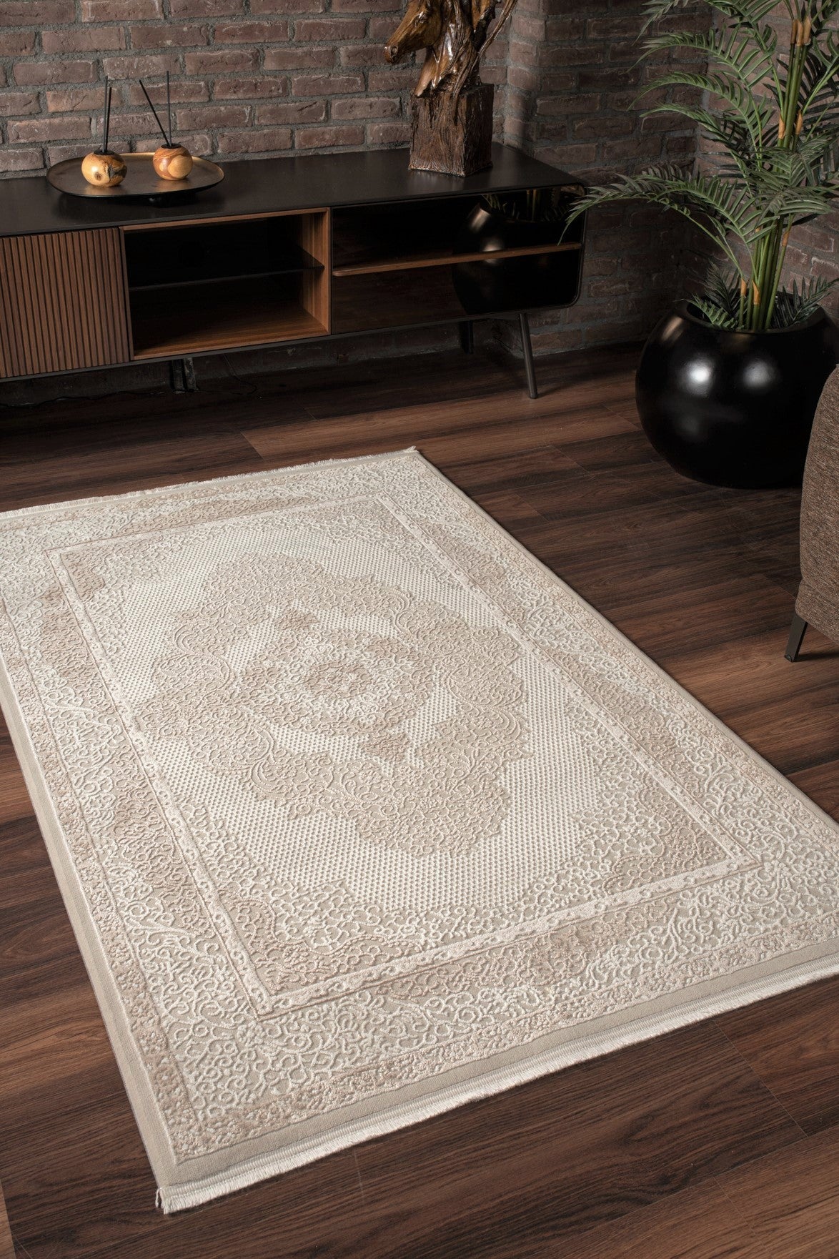 Vavien 1376 Bej Yumuşak Dokulu Salon Mutfak Koridor Oturma Odası Yolluk Halı Makine Halısı