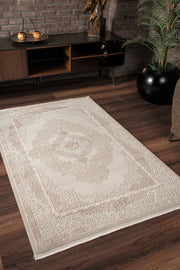 Vavien 1376 Bej Yumuşak Dokulu Salon Mutfak Koridor Oturma Odası Yolluk Halı Makine Halısı