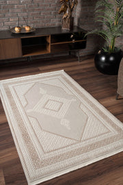 Vavien 1377 Bej Yumuşak Dokulu Salon Mutfak Koridor Oturma Odası Yolluk Halı Makine Halısı