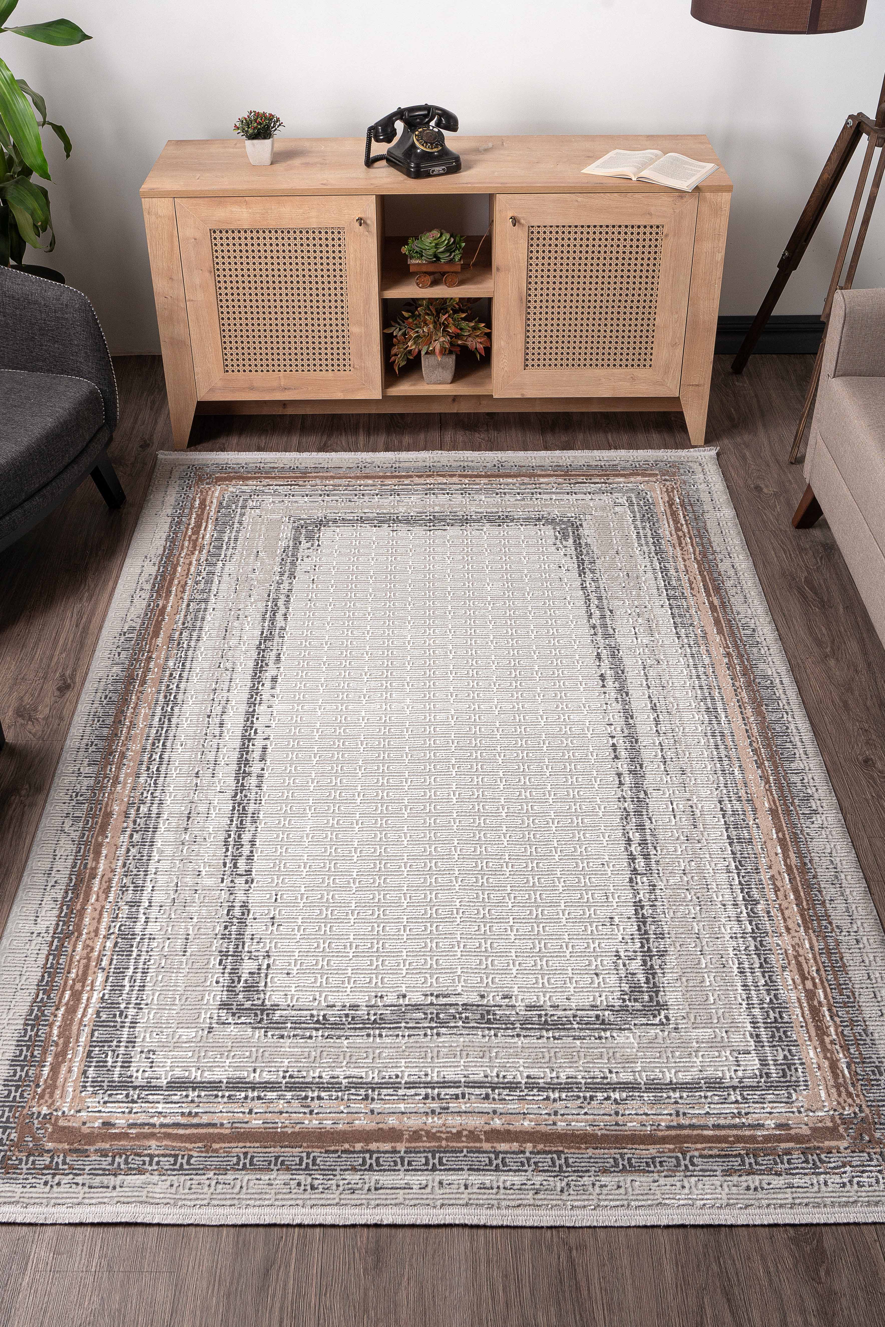 Vavien 1382 Bej Yumuşak Dokulu Salon Mutfak Koridor Oturma Odası Yolluk Halı Makine Halısı