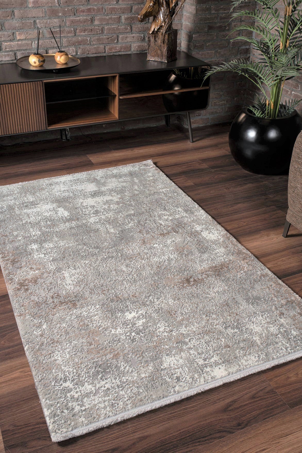 Vavien 1383 Gri Yumuşak Dokulu Salon Mutfak Koridor Oturma Odası Yolluk Halı Makine Halısı