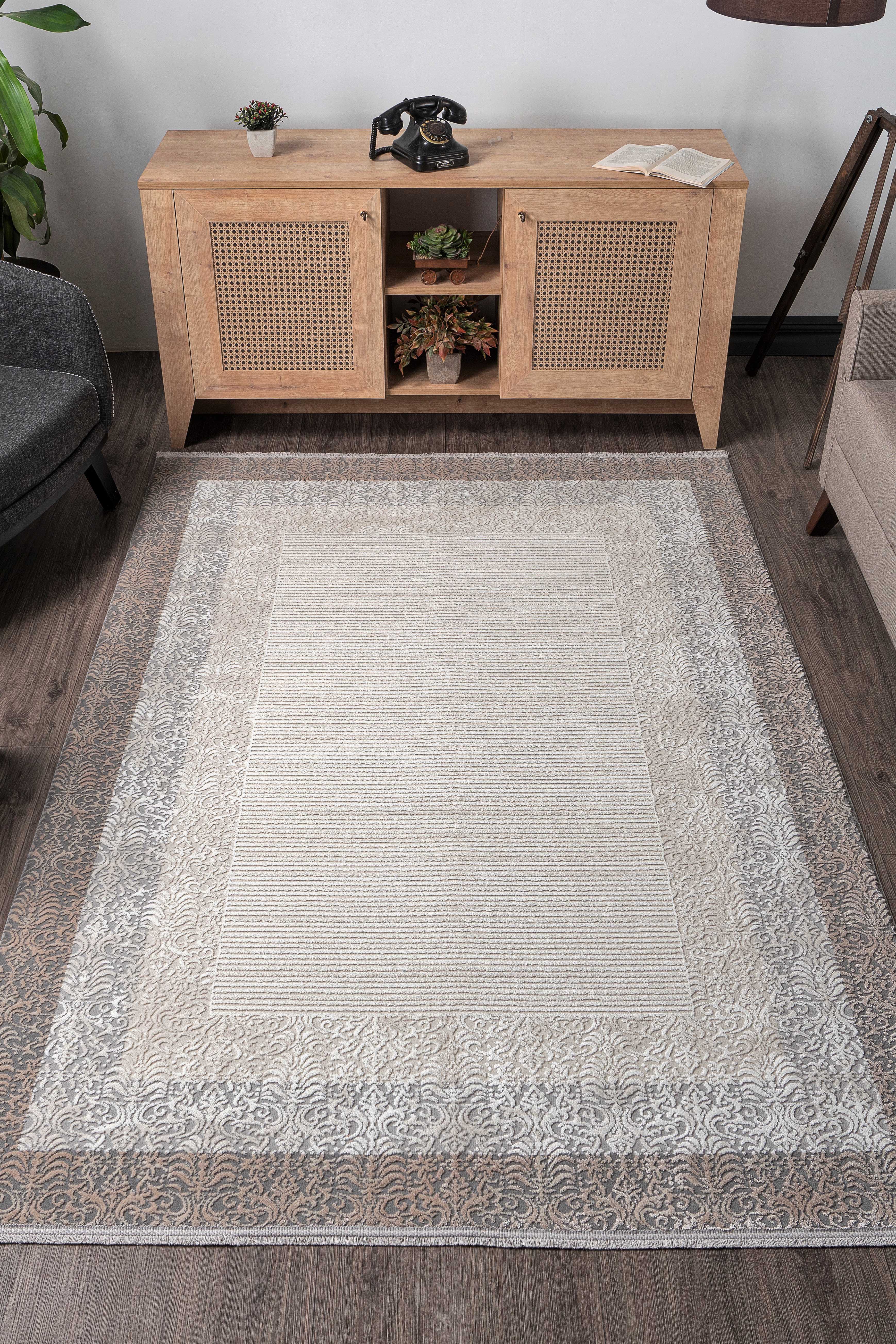 Vavien 1435 Bej Yumuşak Dokulu Salon Mutfak Koridor Oturma Odası Yolluk Halı Makine Halısı