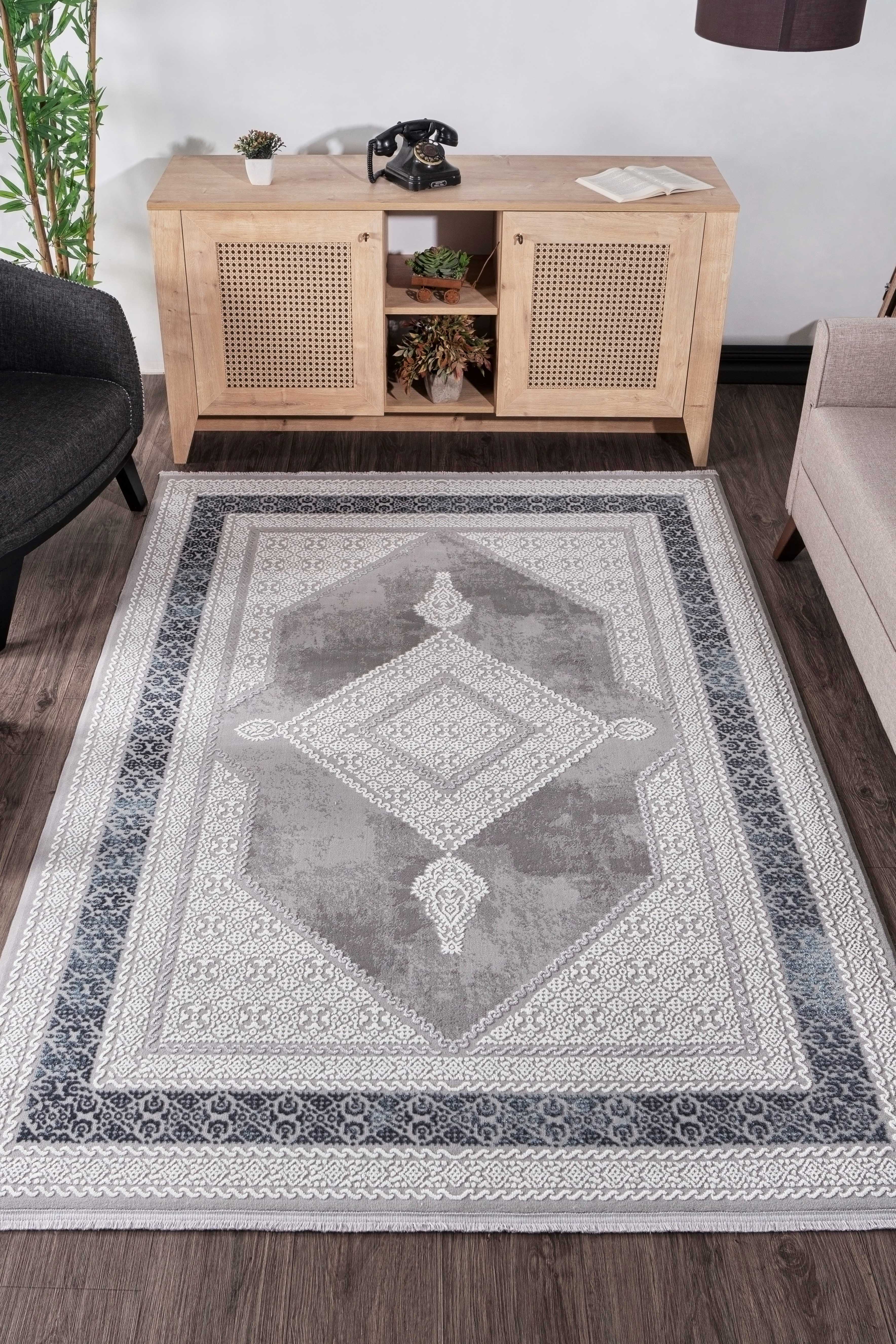 Vavien A0073 Gri Yumuşak Dokulu Salon Mutfak Koridor Oturma Odası Yolluk Halı Makine Halısı