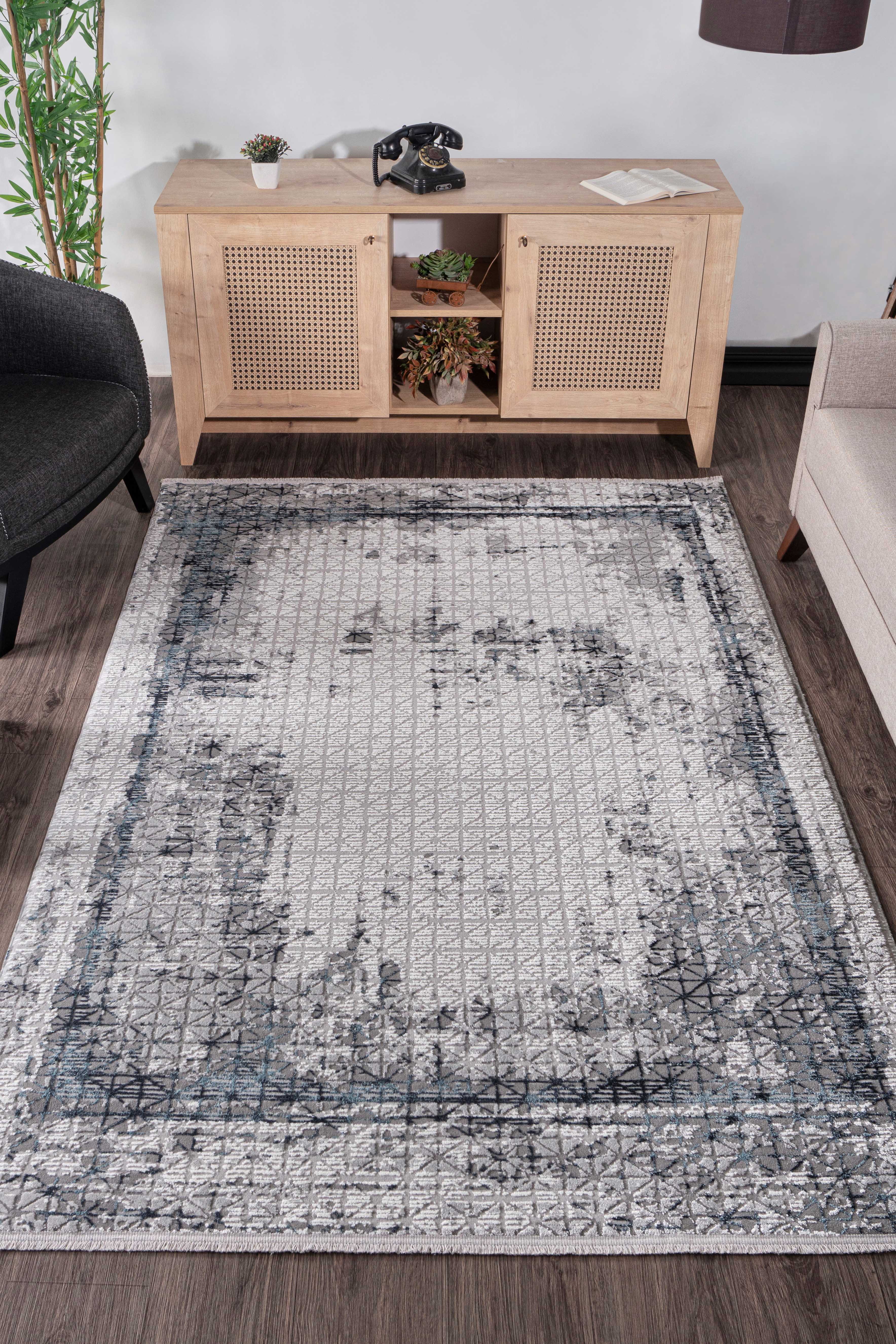 Vavien A0075 Gri Yumuşak Dokulu Salon Mutfak Koridor Oturma Odası Yolluk Halı Makine Halısı