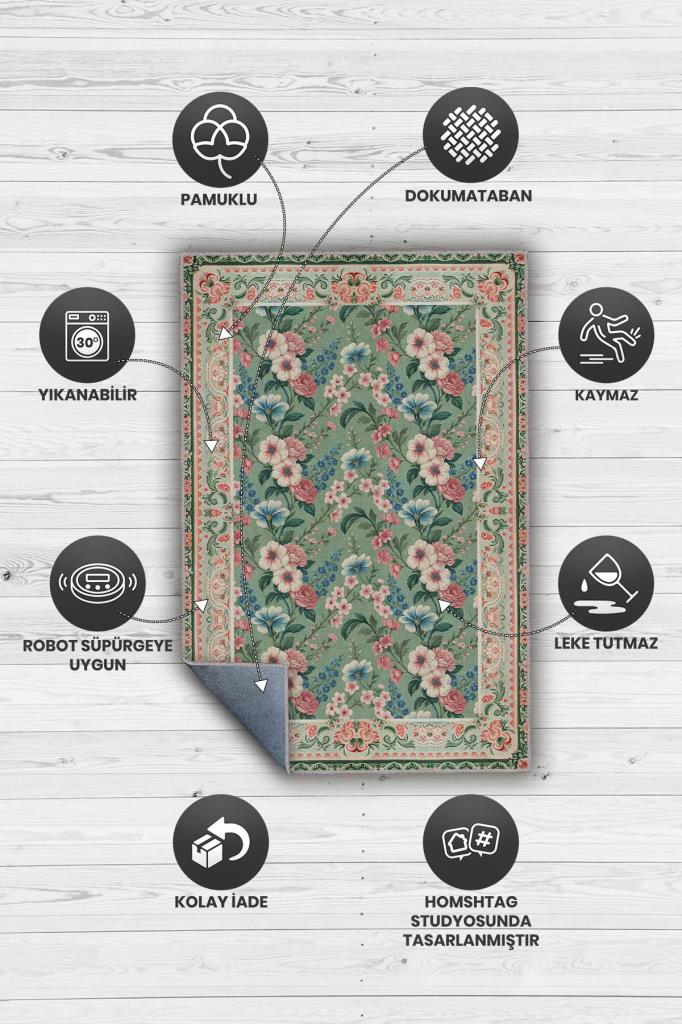 Victorian Tarzı Maksimalist Halı, Çok Renkli Salon Halısı, Çiçekli Kır Evi Halısı