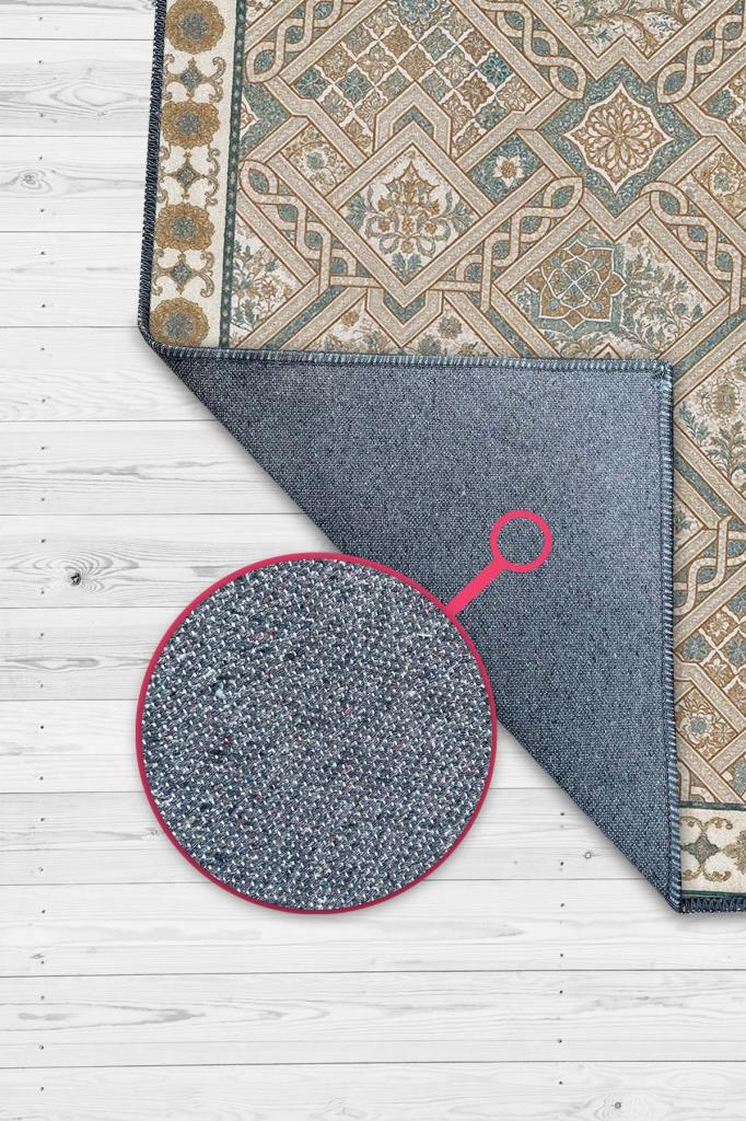 Vintage Bej Halı, Antik Deseneli Oturma Odası Halısı, Yıkanabilir Dijital Baskılı Halı