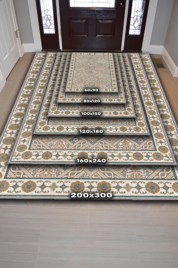 Vintage Bej Halı, Antik Deseneli Oturma Odası Halısı, Yıkanabilir Dijital Baskılı Halı