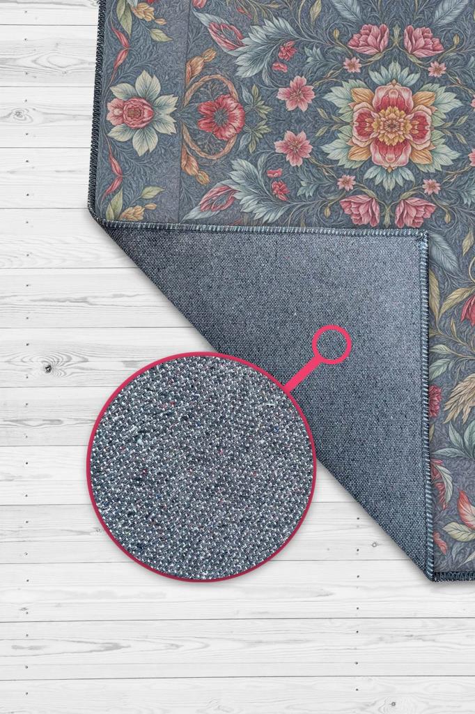 Vintage Tarz Art Nouveau Çiçek Desenli Halı, Kırmızı Mavi Halı, Maksimalist Ev Dekoru, Yıkanabilir Dokuma Pamuk Tabanlı Kaymaz Tabanlı Halı