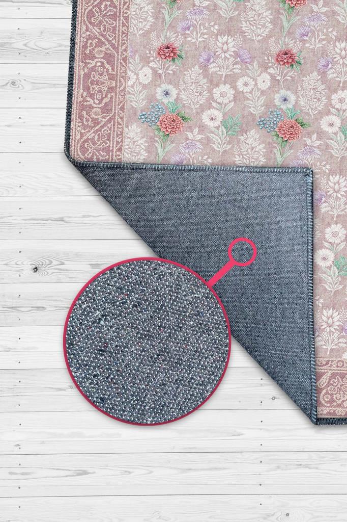 Vintage Tarz Çiçek Desenli Pastel Oturma Odası Halısı, Pembe Halı, Maksimalist Ev Dekoru