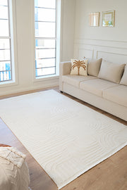 Vola 2906 Soft Textured Modern Living Room Kitchen Hallway Rug, Cream, Dust-Free Machine-Made Carpet
