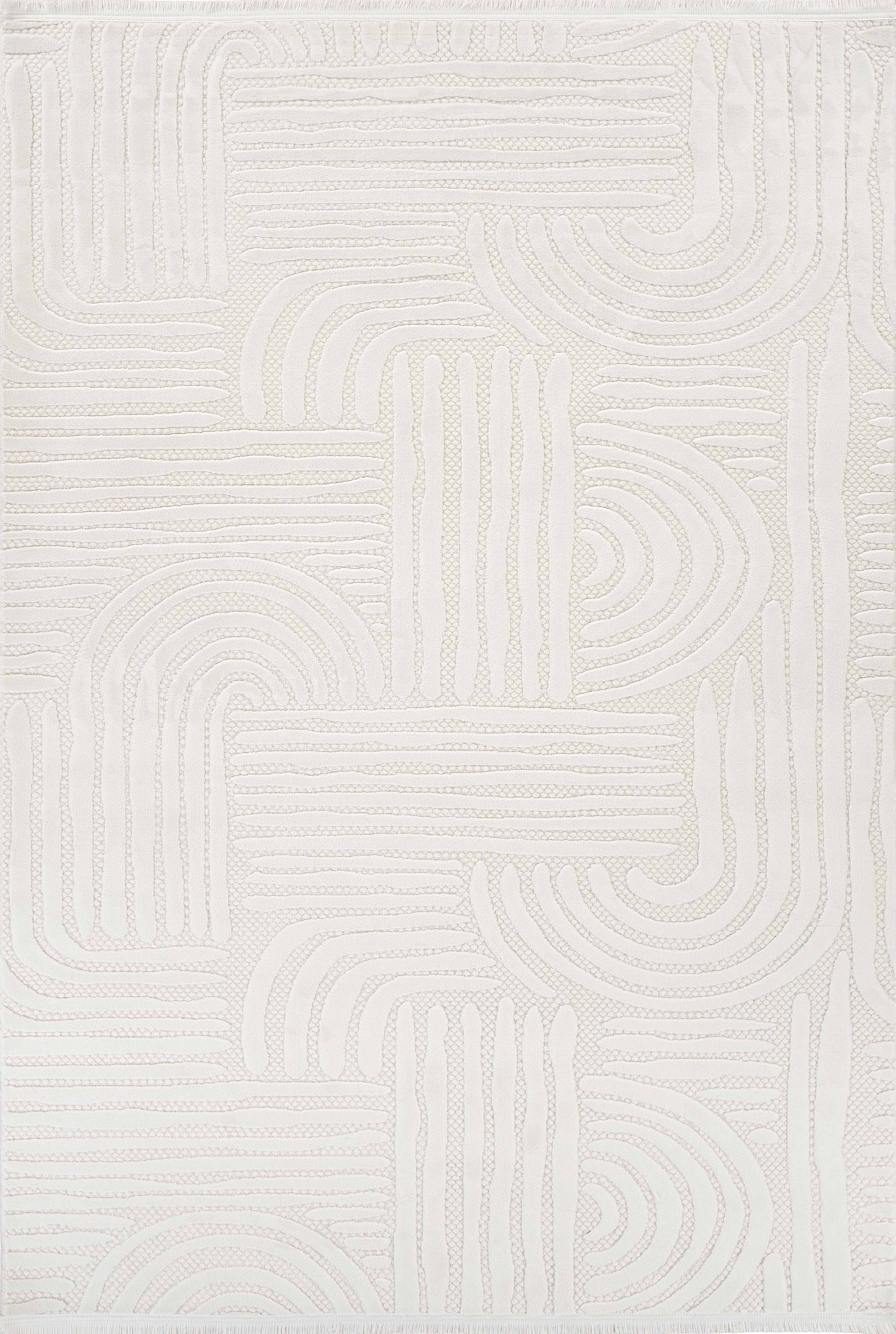 Vola 2906 Soft Textured Modern Living Room Kitchen Hallway Rug, Cream, Dust-Free Machine-Made Carpet