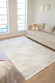 Vola 2909 Soft Textured Modern Living Room Kitchen Hallway Rug, Cream, Dust-Free Machine-Made Carpet