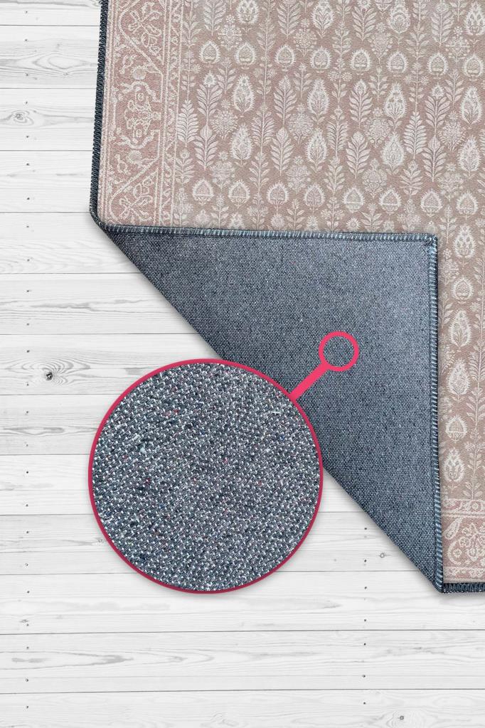 Yıkanabilir Dokuma Pamuk Tabanlı Kaymaz Tabanlı Salon Halısı, Krem Renkli İnce Detaylı Yıkanabilir Oturma Odası Halısı