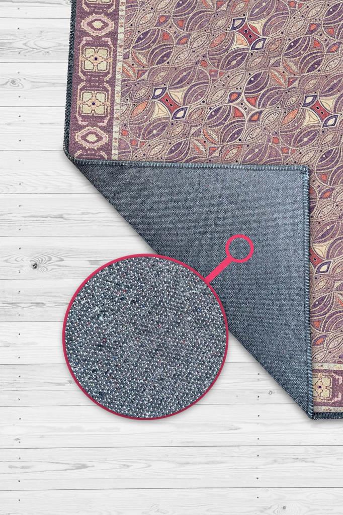 Yıkanabilir Dokuma Pamuk Tabanlı Kaymaz Tabanlı Salon Halısı, Mor Renkli Oturma Odası Halısı