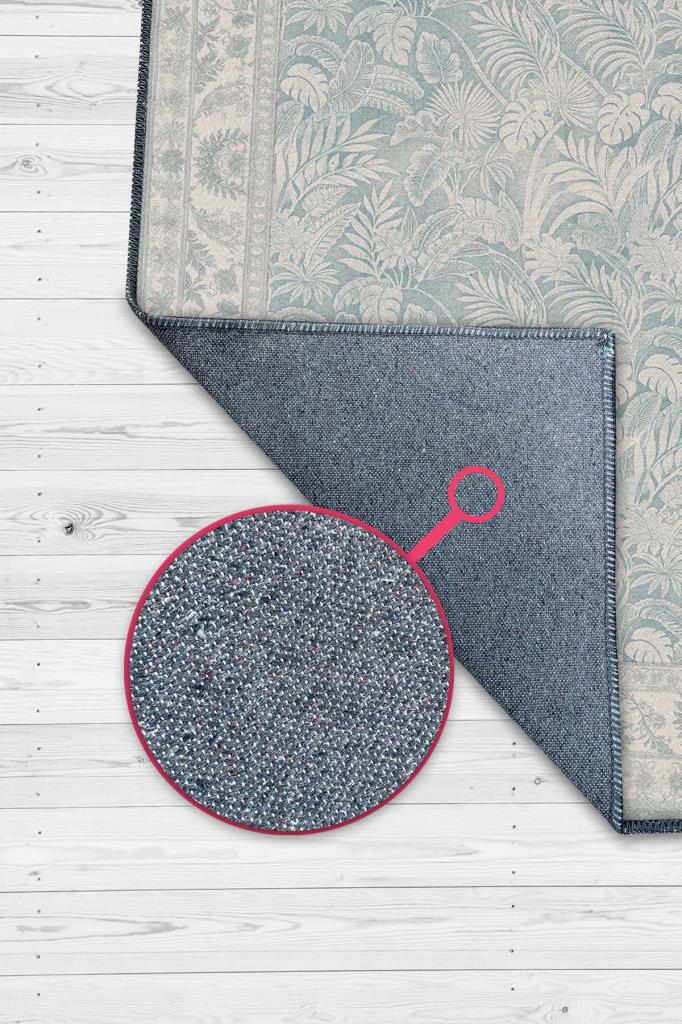 Yıkanabilir Dokuma Pamuk Tabanlı Pastel Mavi Halı, Kıyı Temalı Bitki Desenli Salon Halısı