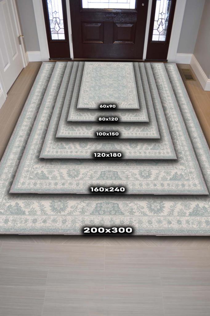 Yıkanabilir Dokuma Pamuk Tabanlı Pastel Mavi Halı, Kıyı Temalı Bitki Desenli Salon Halısı