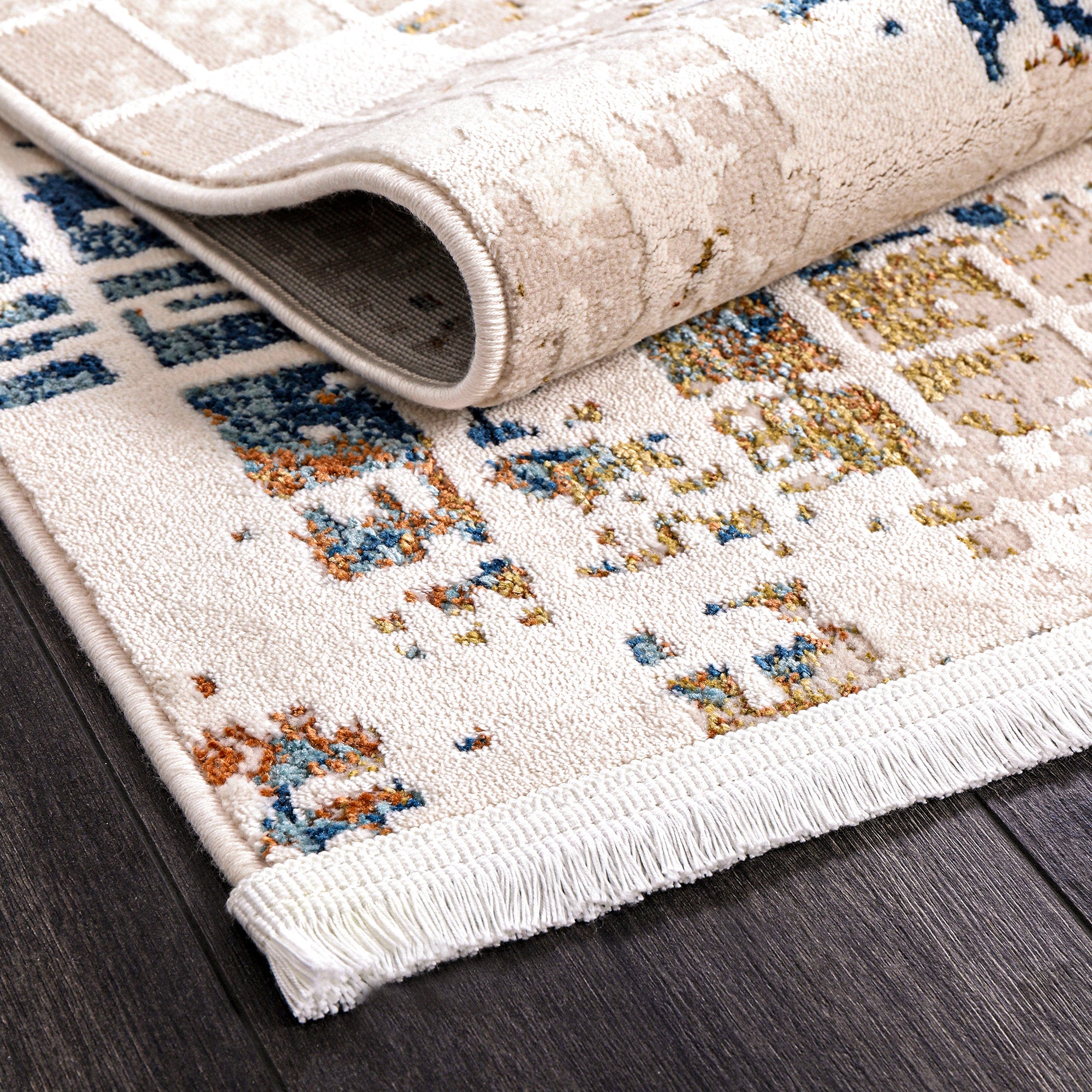 Zenta ZN001 Krem Mavi Hav Toz Vermez Salon Mutfak Koridor Oturma Odası Yolluk Halı Makine Halısı