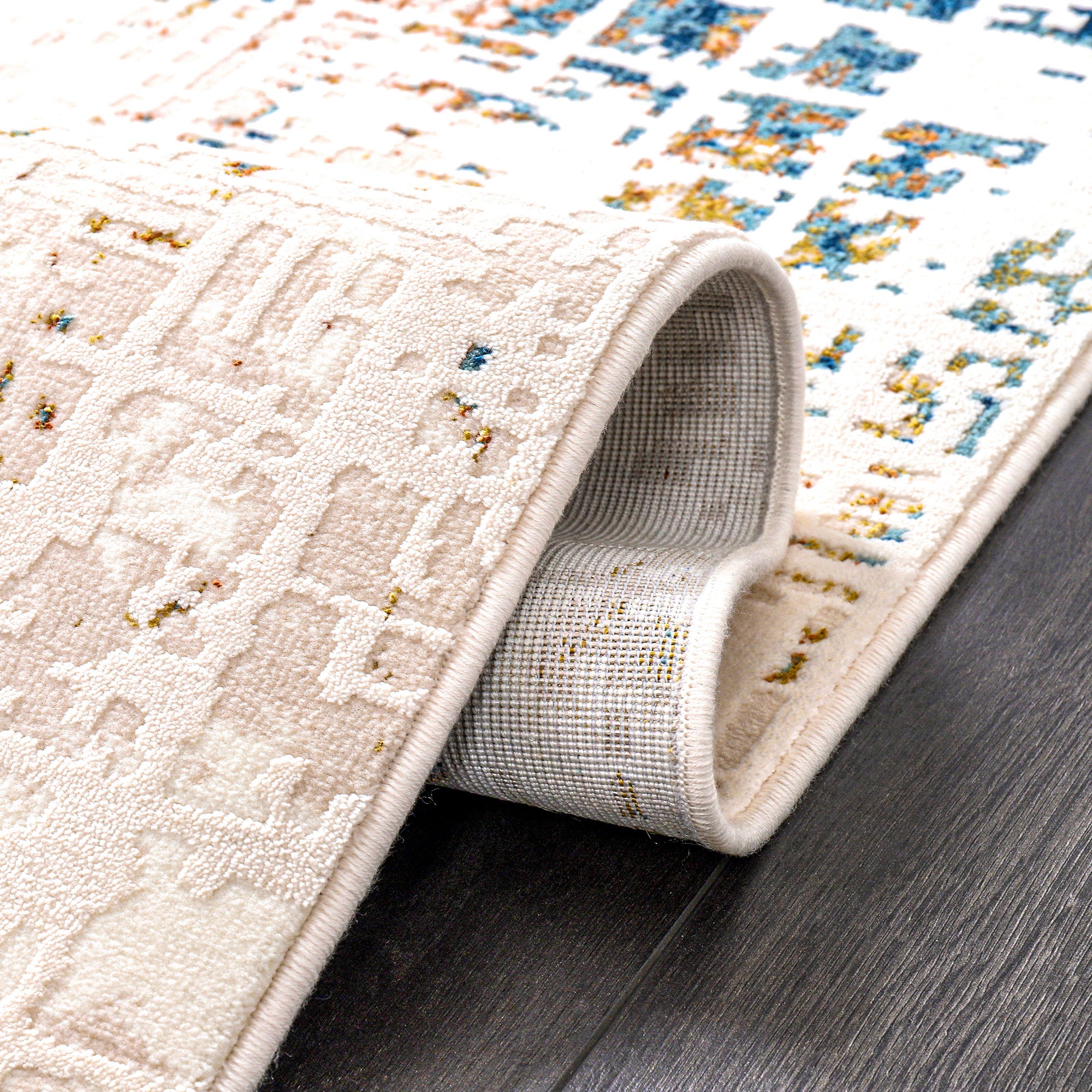 Zenta ZN001 Krem Mavi Hav Toz Vermez Salon Mutfak Koridor Oturma Odası Yolluk Halı Makine Halısı