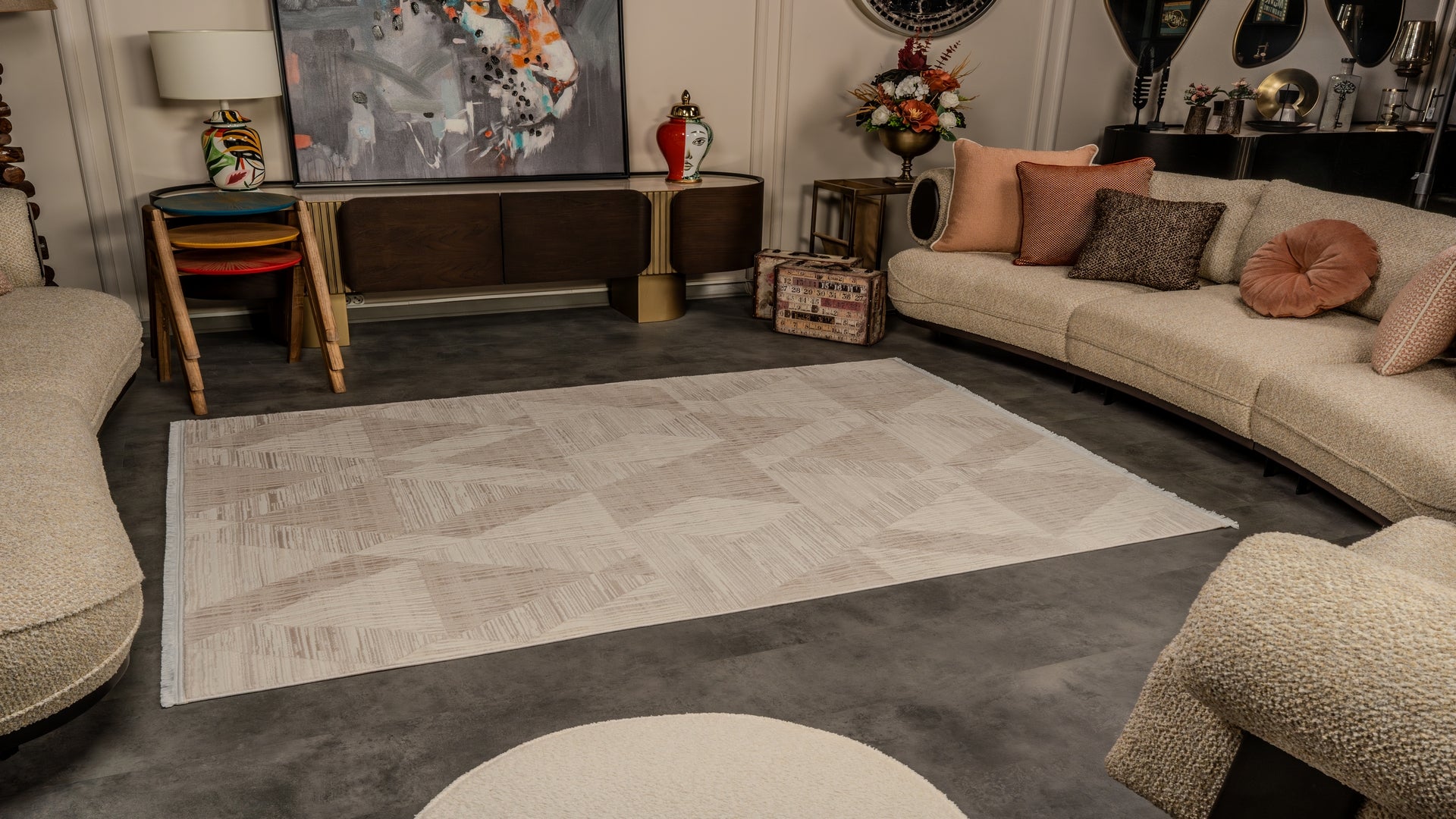 Zenta ZN002 Krem Hav Toz Vermez Salon Mutfak Koridor Oturma Odası Yolluk Halı Makine Halısı