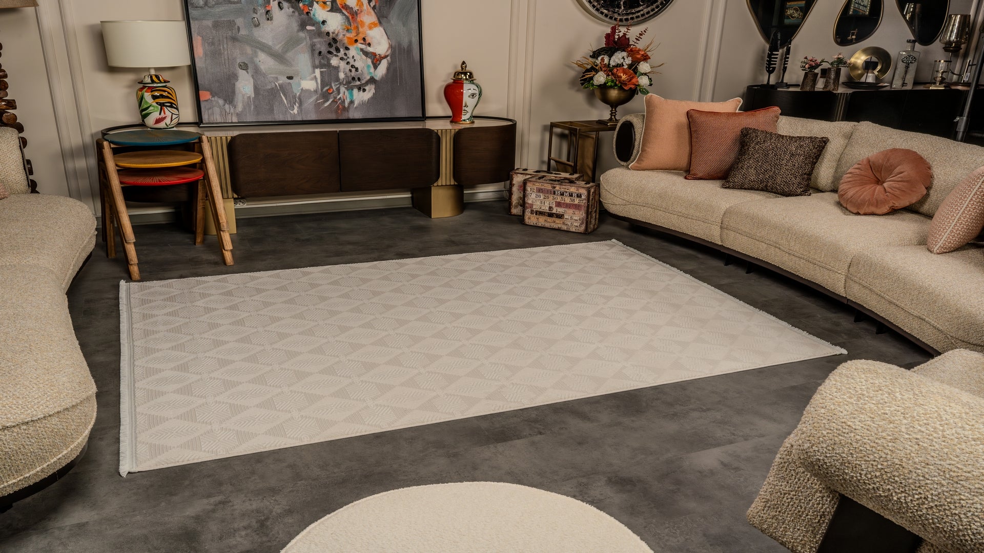 Zenta ZN004 Krem Hav Toz Vermez Salon Mutfak Koridor Oturma Odası Yolluk Halı Makine Halısı