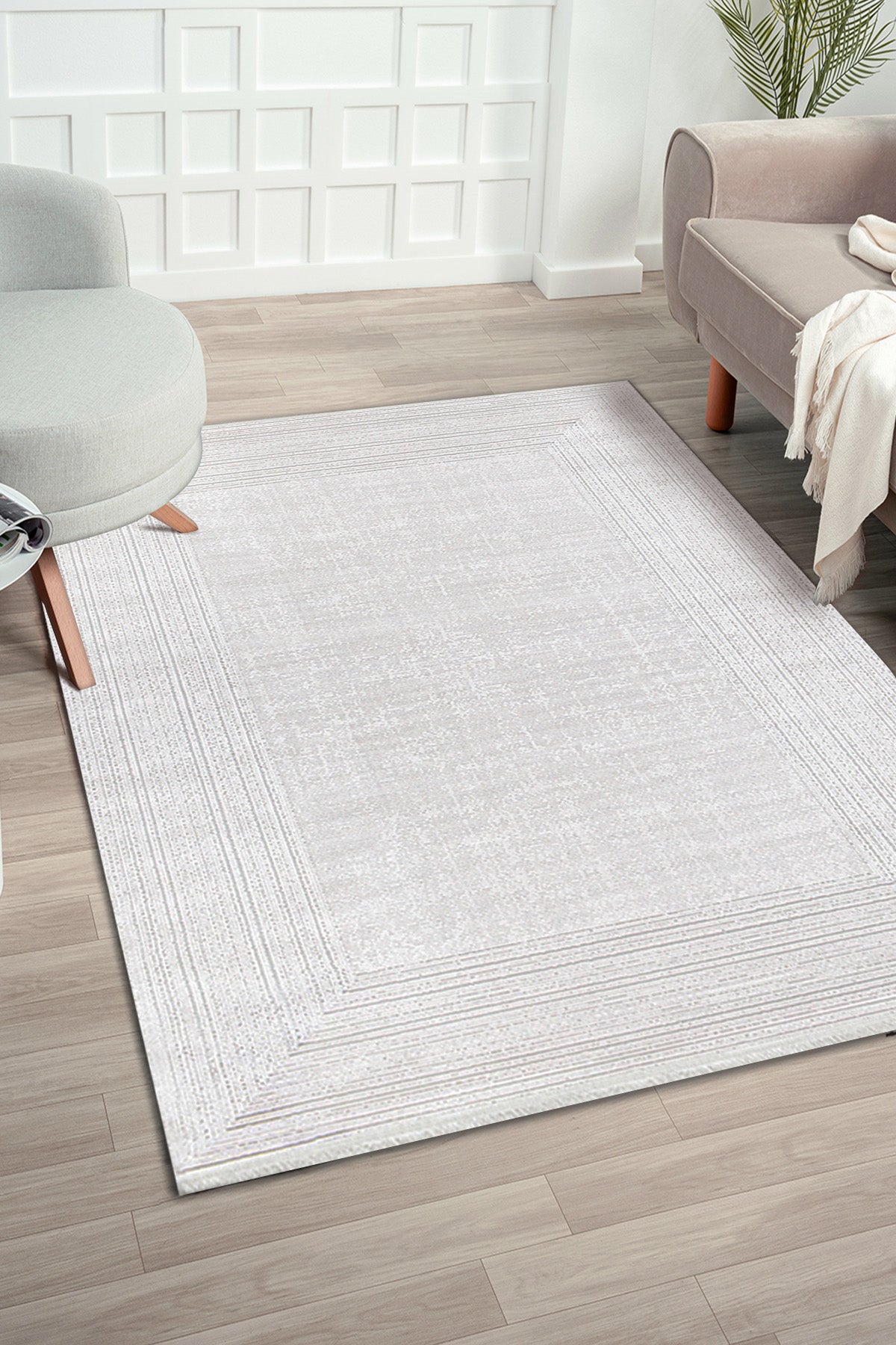 Zett ZE007 White Durable Soft Textured Living Room Kitchen Hallway Sitting Room Runner Rug