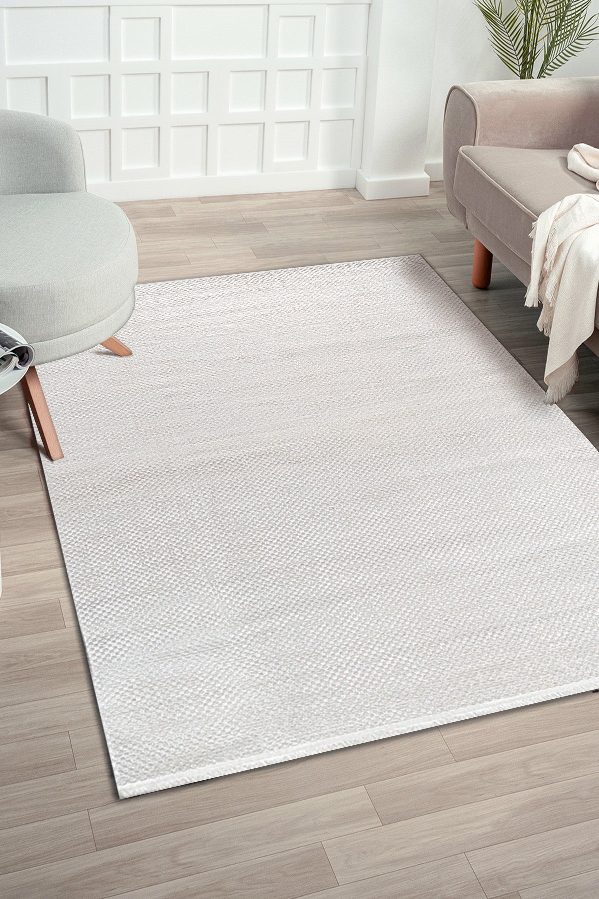 Zett ZE013 White Durable Soft Textured Living Room Kitchen Hallway Sitting Room Runner Rug