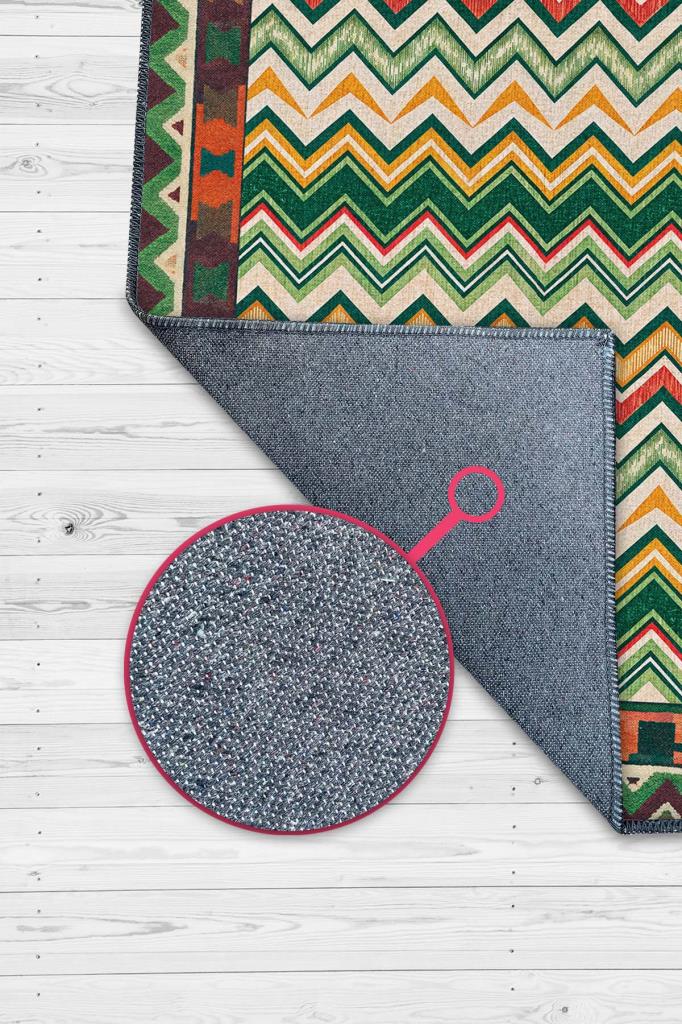 Zikzak Desenli Çok Renkli Salon Halısı, Yeşil Kırmızı Sarı Halı, Yıkanabilir Dokuma Pamuk Tabanlı Kaymaz Tabanlı Halı