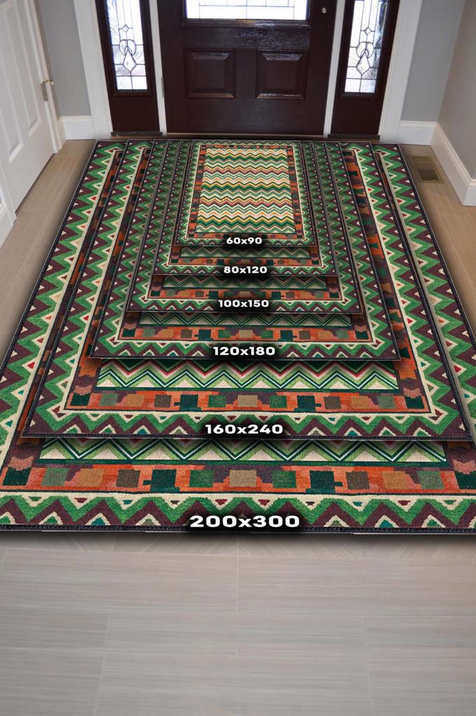 Zikzak Desenli Çok Renkli Salon Halısı, Yeşil Kırmızı Sarı Halı, Yıkanabilir Dokuma Pamuk Tabanlı Kaymaz Tabanlı Halı