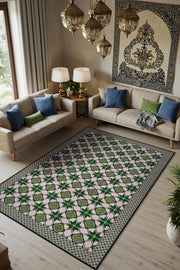 Zümrüt Geometrik Halı, Makinede Yıkanabilir Ritmik Desenli Halı, Oturma Odası Halısı